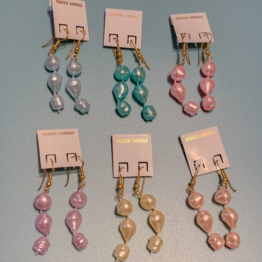 NEW Pearl Styled Dangly Fashion Earrings Set of 6